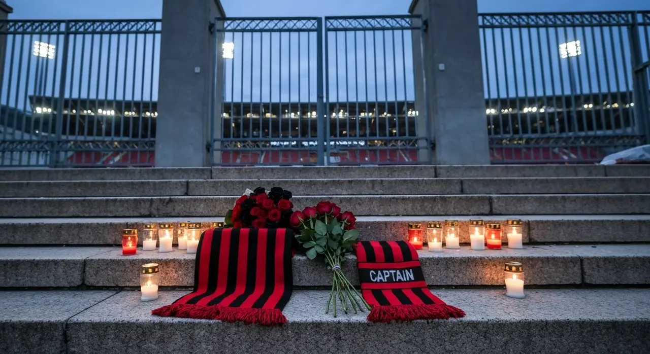 Fiori rossoneri, candele e fascia da capitano in omaggio a Franco Baresi davanti allo stadio