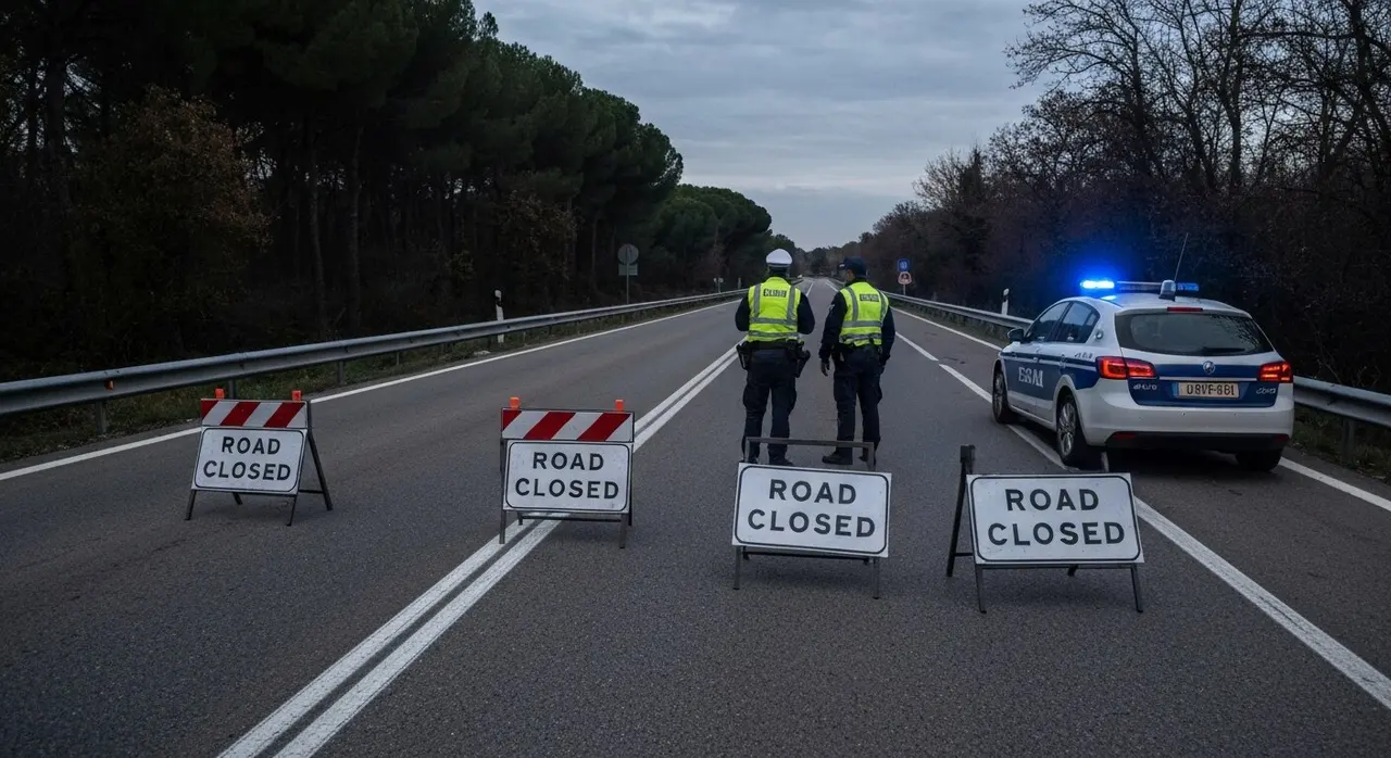 La statale 79 Ternana chiusa da Anas e polizia stradale dopo lo scontro tra pullman e camper