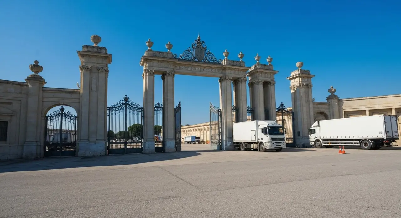 Ingresso di un grande studio cinematografico italiano, simbolo dei gruppi consolidati che assorbono i fondi pubblici