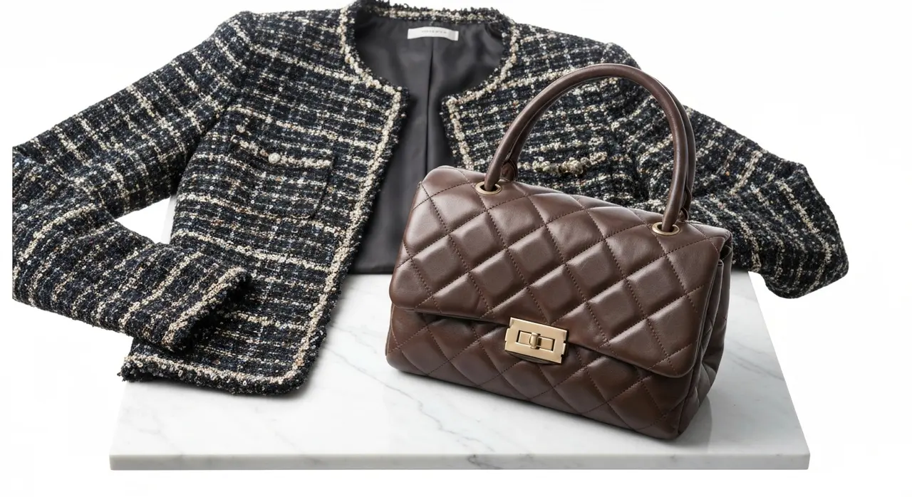 Giacca di tweed e borsa trapuntata, simboli dello stile Chanel firmato Matthieu Blazy