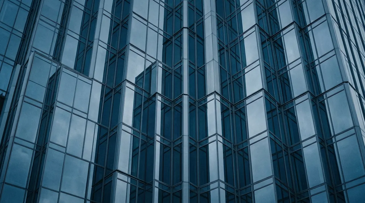 Facciata in vetro di una torre finanziaria, simbolo del consolidamento bancario italiano