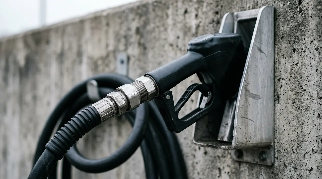 Erogatore di carburante in un impianto di rifornimento durante la corsa dei carburanti di agosto 2026