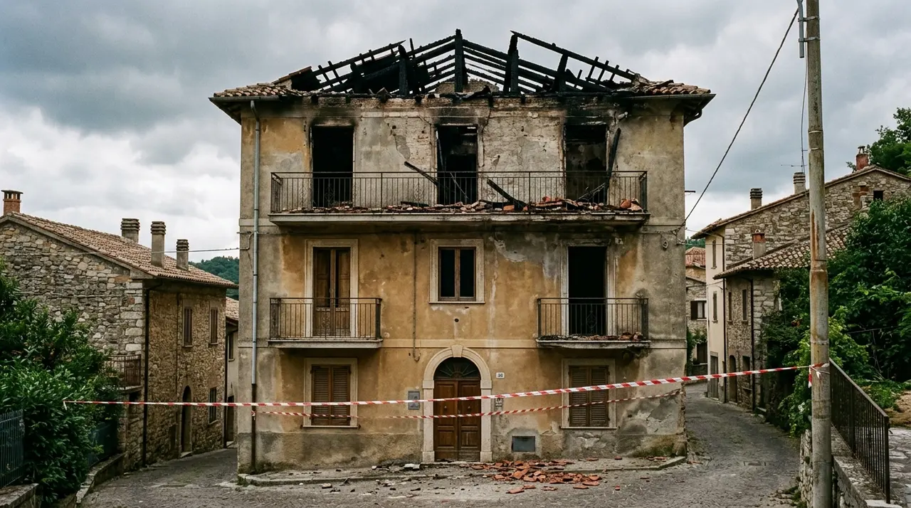 Palazzina con il tetto crollato e la strada transennata, immagine illustrativa della vicenda di Carmine Sirica a Cassino