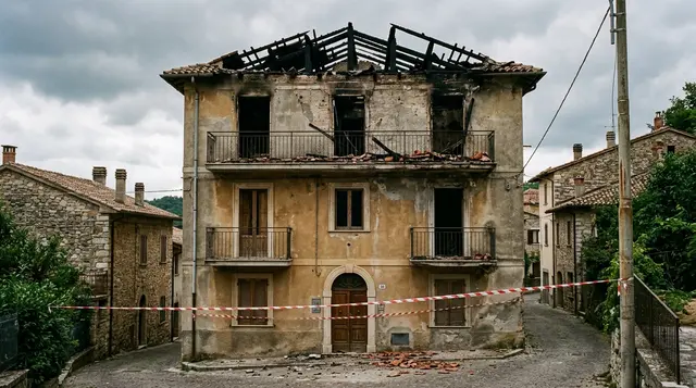 Palazzina con il tetto crollato e la strada transennata, immagine illustrativa della vicenda di Carmine Sirica a Cassino