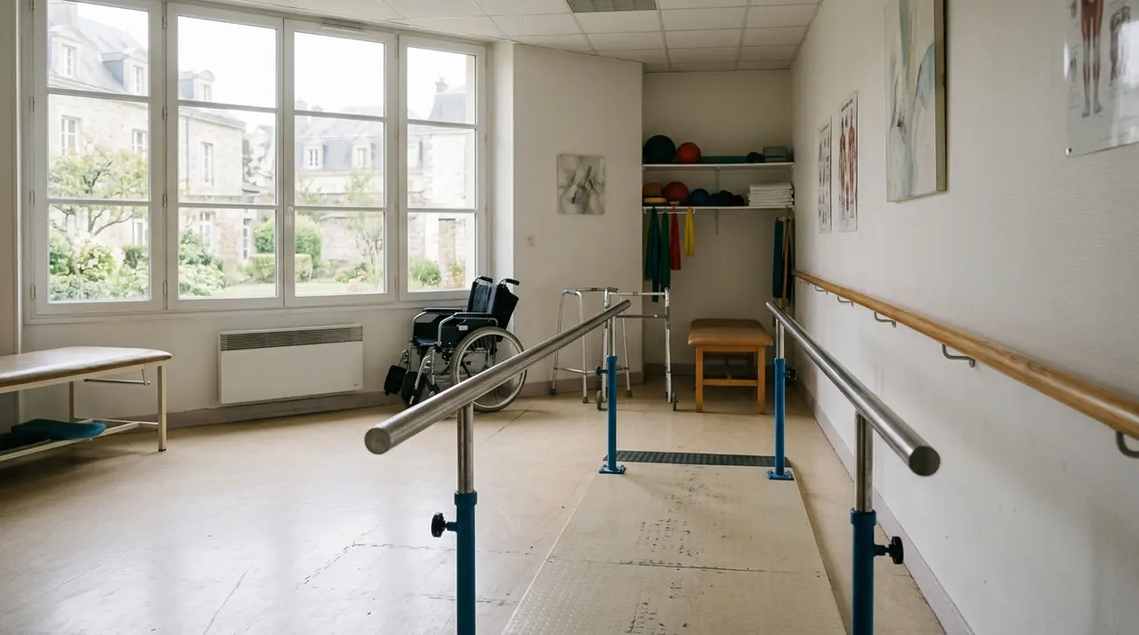 Sala di riabilitazione neurologica con parallele per il cammino, uno degli strumenti della terapia contro il Parkinson