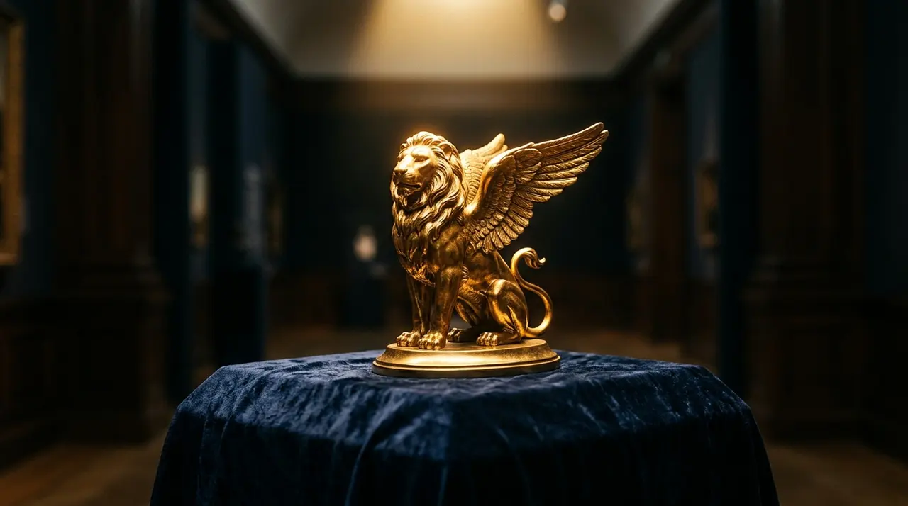 La statuetta del Leone d'oro alla carriera consegnata a George Clooney nella serata inaugurale della Mostra