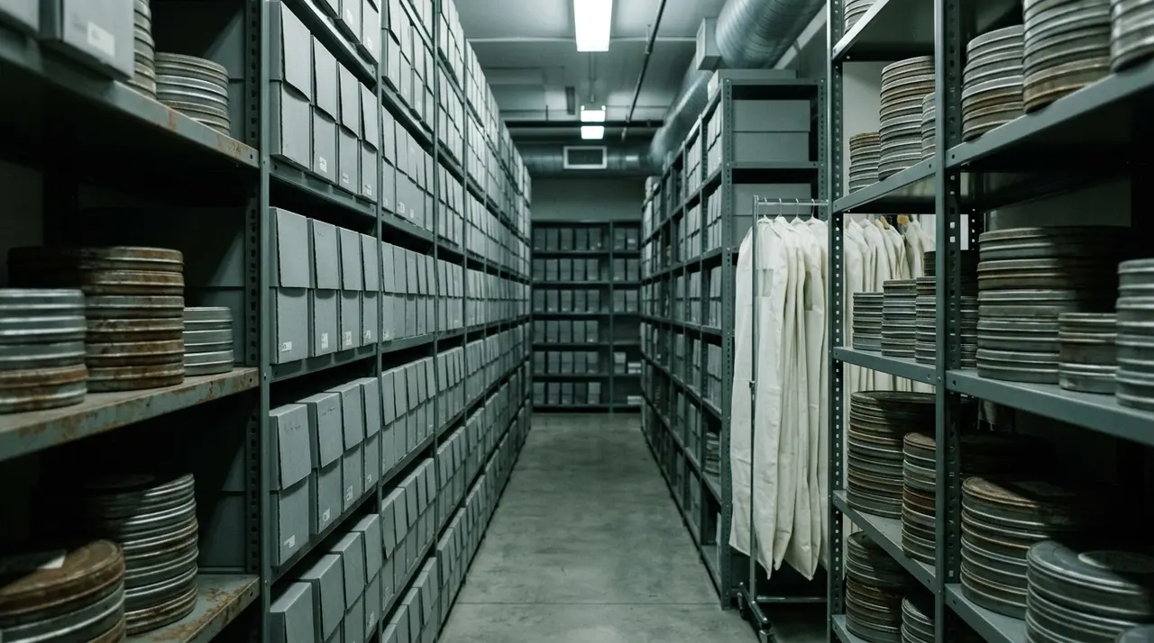 Deposito di archivio cinematografico con scatole di conservazione e pellicole, il tipo di struttura richiesta dall'archivio di Scorsese