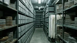 Deposito di archivio cinematografico con scatole di conservazione e pellicole, il tipo di struttura richiesta dall'archivio di Scorsese