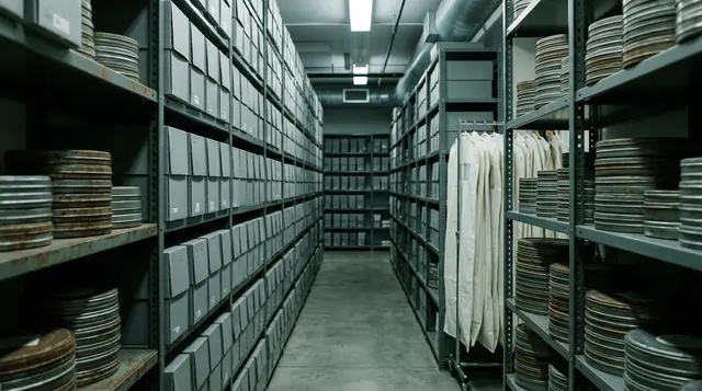 Deposito di archivio cinematografico con scatole di conservazione e pellicole, il tipo di struttura richiesta dall'archivio di Scorsese