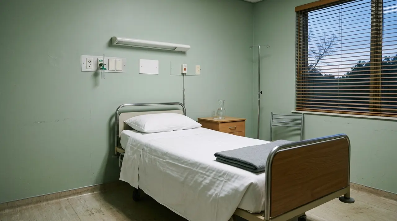 Stanza d'ospedale vuota all'alba con letto singolo e finestra: l'attesa che la legge sul fine vita in Veneto vorrebbe accorciare
