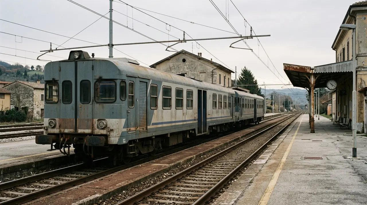 Treno regionale fermo alla banchina vuota durante lo sciopero ferroviario nazionale del 7 e 8 settembre 2026