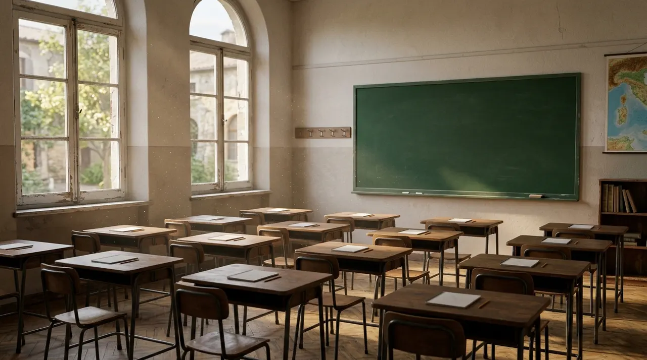 Aula scolastica italiana vuota, il deserto demografico che frena la crescita acquisita
