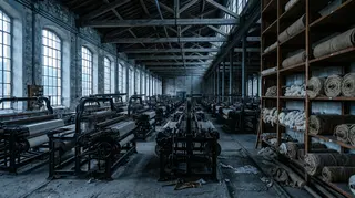 Fatturato moda italiana in calo: telai fermi in una filatura tessile italiana all alba