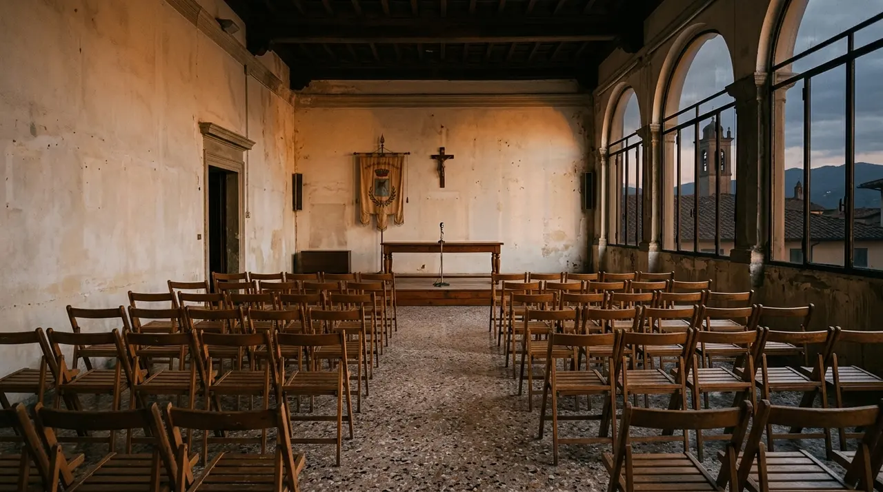 Sala consiliare vuota di un comune italiano, immagine simbolo della raccolta firme per le liste locali