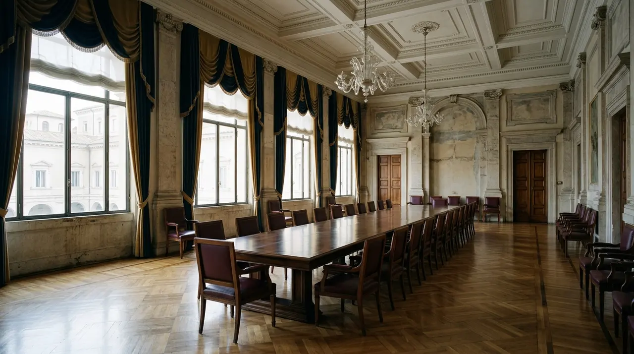 Sala istituzionale vuota di un ministero italiano, il luogo in cui è stato firmato il decreto sulla filiera della moda