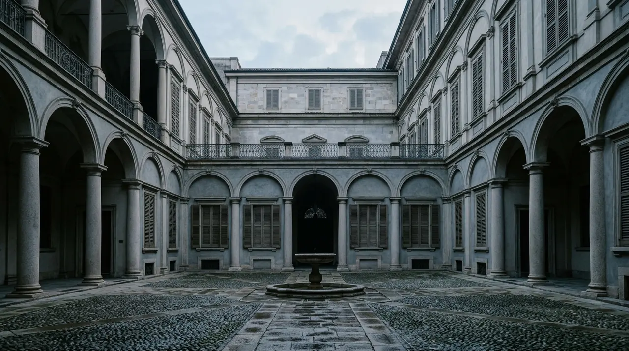 Dario Vitale guida Emporio Armani: il cortile di un palazzo storico milanese all'alba