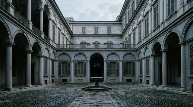 Dario Vitale guida Emporio Armani: il cortile di un palazzo storico milanese all'alba