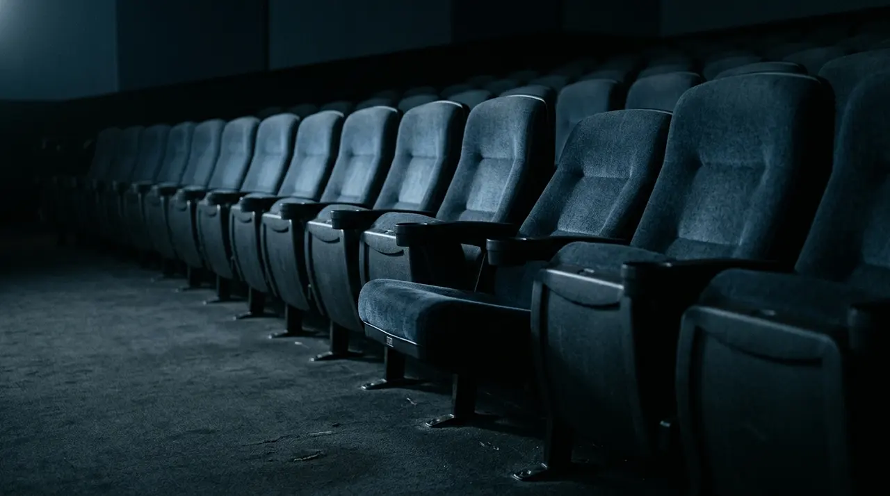 File di poltrone vuote in una sala: la domenica esclusa dal cinema a 3,50 euro valeva un terzo delle presenze