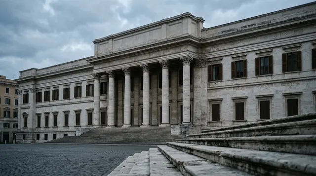 Facciata del ministero dell'Economia all'alba: la revisione Istat conferma il deficit 2025 al 3,08% del Pil
