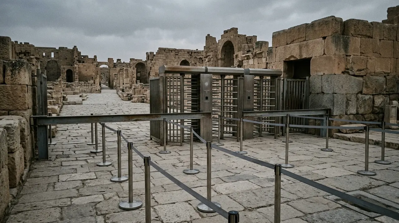 Tornelli e transenne chiusi all'ingresso del monumento dopo la chiusura disposta alle 10.30