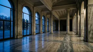 Clausola di salvaguardia: la sala vuota di un ministero economico italiano al crepuscolo