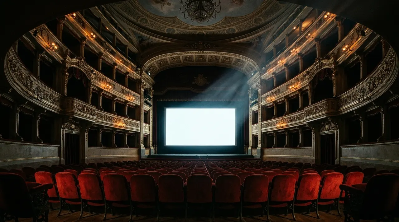 Giornate del Cinema Muto: la sala storica del Teatro Verdi di Pordenone con lo schermo acceso