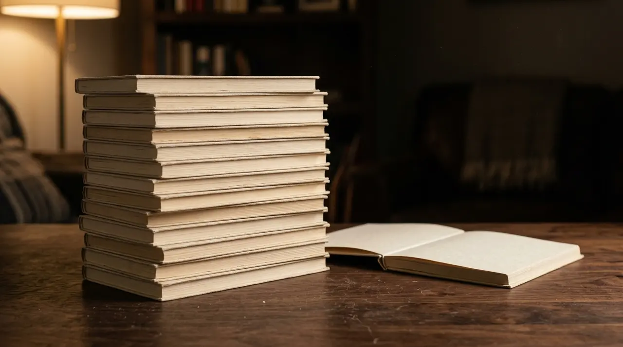 Le tredici edizioni italiane di Anne Carson impilate su un tavolo, pubblicate da otto editori diversi in ventisei anni