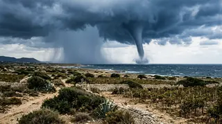 Tornado a Marsala: la tromba marina sul mare davanti alla costa bassa del Trapanese, fra vigneti e muretti a secco