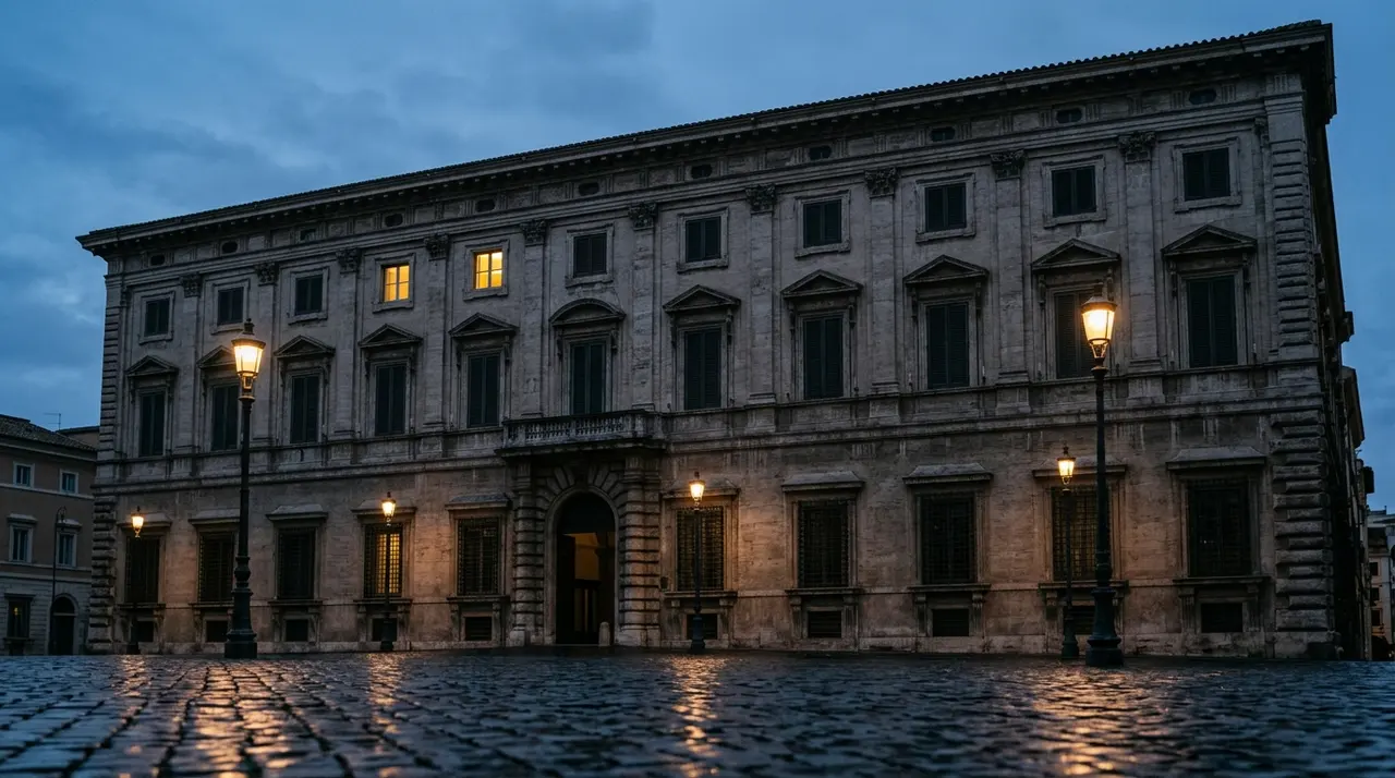 Insindacabilità di Santanchè: Palazzo della Consulta a Roma al crepuscolo, sede della Corte costituzionale