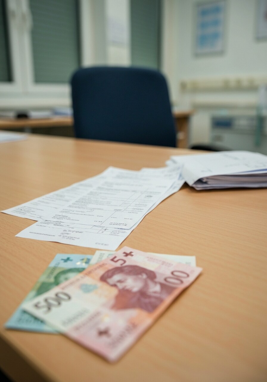 Fatture mediche e franchi svizzeri sulla scrivania, simbolo del conto da 108mila euro per i ragazzi italiani feriti a Crans-Montana